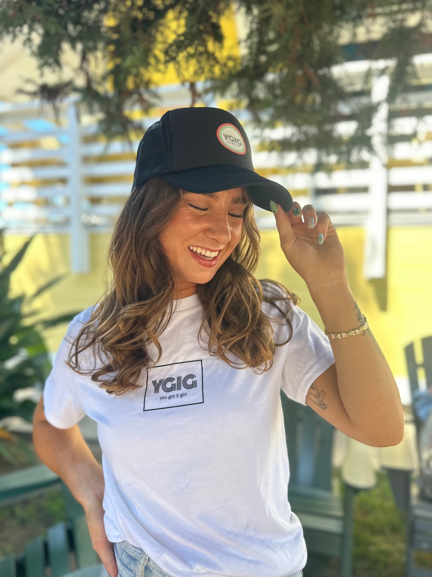 YGIG CIRCLE LOGO BLACK TRUCKER HAT
