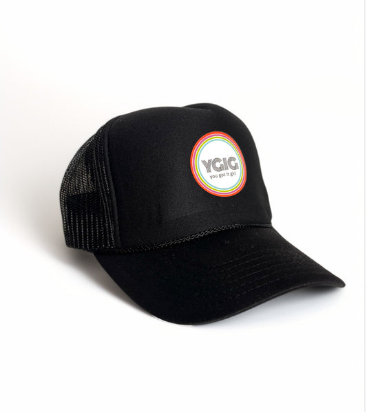 YGIG CIRCLE LOGO BLACK TRUCKER HAT