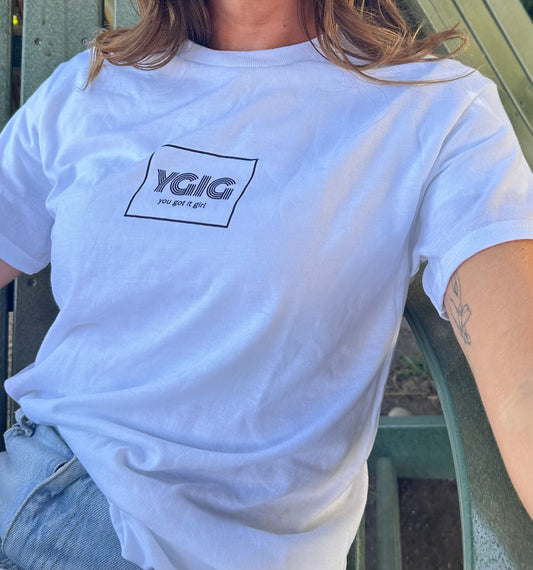 WHITE YGIG BOX LOGO T-SHIRT